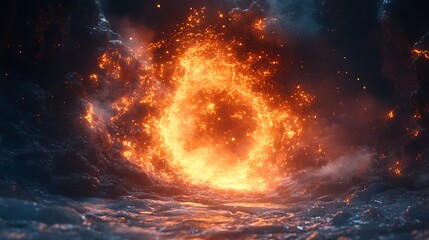 Fototapeta premium Intense fiery explosion erupting inside a dramatic and dramatic photo