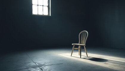 Chair in spotlight dark room interior design furniture window light concept