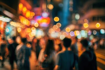 Blurred background of people at Lan Kwai Fong on a Friday evening