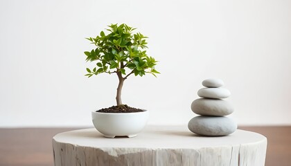 Bonsai tree and zen stones still life photography for meditation and wellness