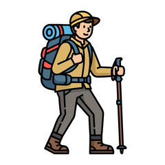 Adventurous Spirit: A single hiker, fully equipped with a backpack and walking stick, strides confidently forward, epitomizing the spirit of exploration and the call of the wild.