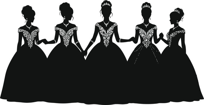 Silhouette quinceanera dresses gowns tiaras jewelry black white
