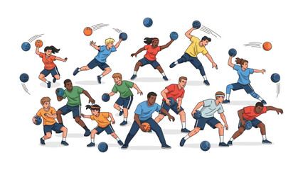Dodgeball Action: A dynamic illustration showcases individuals engaged in a spirited dodgeball game. Capturing the essence of action, teamwork, and fun.