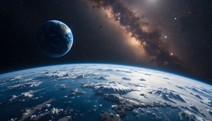 Breathtaking view of Earth and Milky Way from space with cosmic landscape