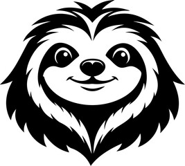 Sloth head silhouette  vector black , white background 