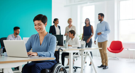 Diverse office team with woman in wheelchair