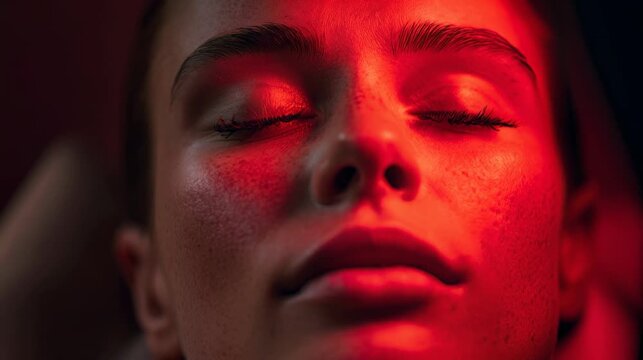 Woman red light therapy anti aging beauty skin care