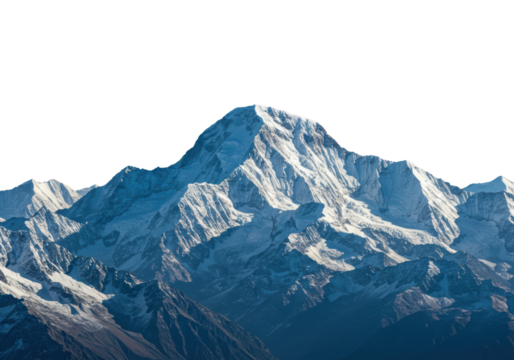 Isolated majestic mountain peak, snowcapped summit landscape, steep slopes, cold weather, peak season