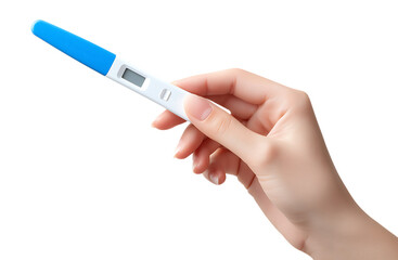 Anticipation of Motherhood: Hand Holding Digital Pregnancy Test isolated on a transparent background