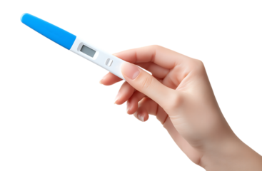Anticipation of Motherhood: Hand Holding Digital Pregnancy Test isolated on a transparent background