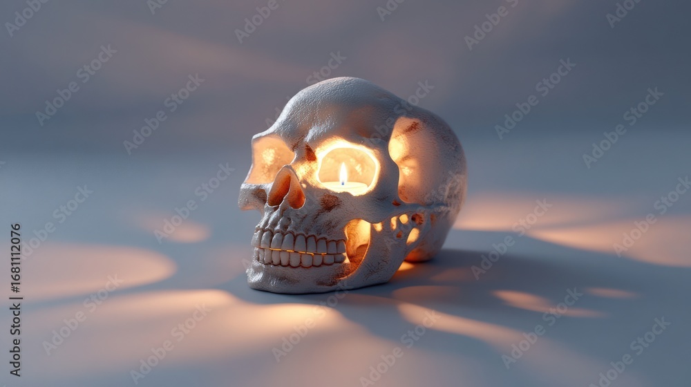 Poster illuminated skull on studio background. possible use stock photo