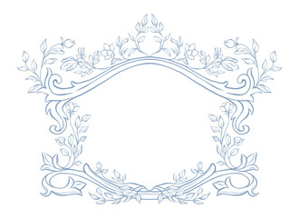 Wedding frame. Wedding crest in classic style. Vintage frame with floral ornament. Victorian frame for wedding invitation, card, emblem, cover, banner, save the date, monogram frame. Hand drawn design