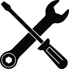Crossed wrench and screwdriver silhouette graphic design