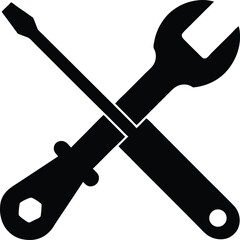 Crossed wrench and screwdriver silhouette industrial tool graphic