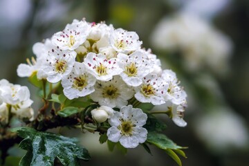 A group of typical Hawthorn flowers