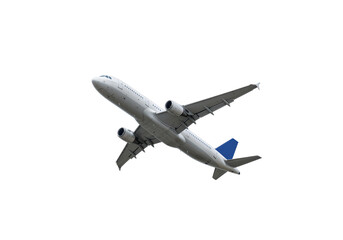 Obraz premium Isolated Commercial Airplane Banking in Flight, Airborne, Modern Transport, Jet Aircraft