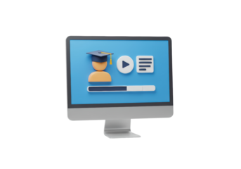 Isolated online e-learning course on computer, web training, education, video tutorial lesson