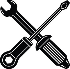 Classic crossed wrench and screwdriver silhouette for mechanic and diy projects