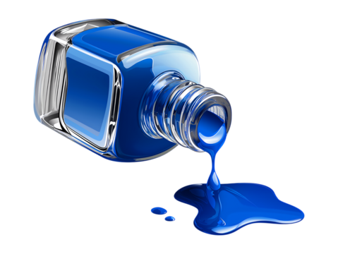 Vibrant Blue Nail Polish Spilling from Bottle isolated on a transparent background - Powered by Adobe