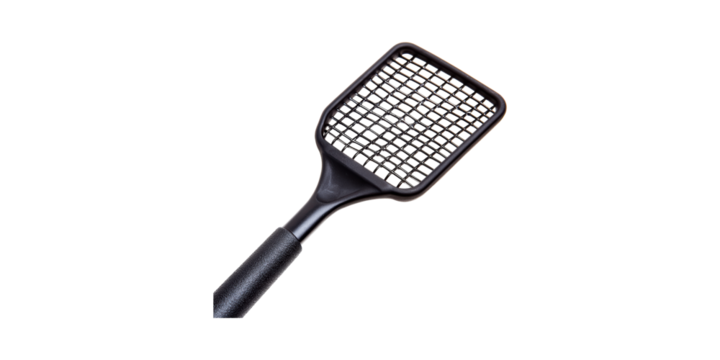 Black Plastic Fly Swatter. Pest Control And Household Tool Isolated On Transparent Background