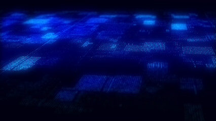 Digital blue background of particles. Abstract futuristic illustration. Big data visualization. Technology dynamic dots background. 3D rendering.