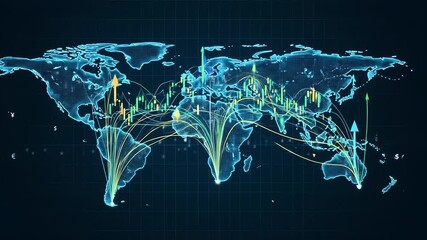 Abstract World Map with Financial Data Visualization - Powered by Adobe