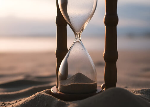 orange Sand flows in the hourglass, a symbol of importance of passing time, Generative AI