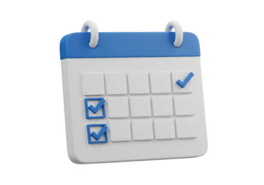 Isolated blank calendar reminder with check marks for completed days and task progress