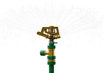 Isolated Oscillating Sprinkler watering grass and plants; lawn care; backyard irrigation