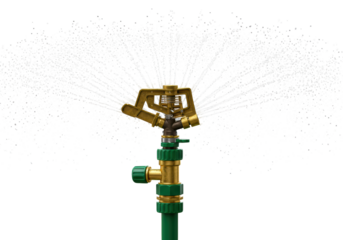 Isolated Oscillating Sprinkler watering grass and plants; lawn care; backyard irrigation