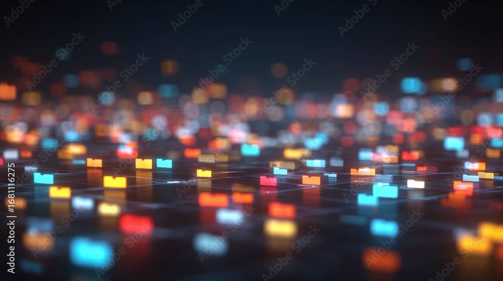 Poster abstract network grid with files and folders, futuristic software interface, digital document manage