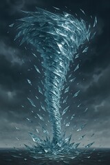 Glass tornado vortex under stormy sky — surreal weather concept