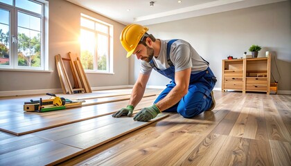 Professional Flooring Contractor Installing Wooden Floor in Modern American Home