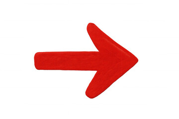 Red hand-drawn arrow directing rightward, featuring rough texture, positioned against transparent backdrop