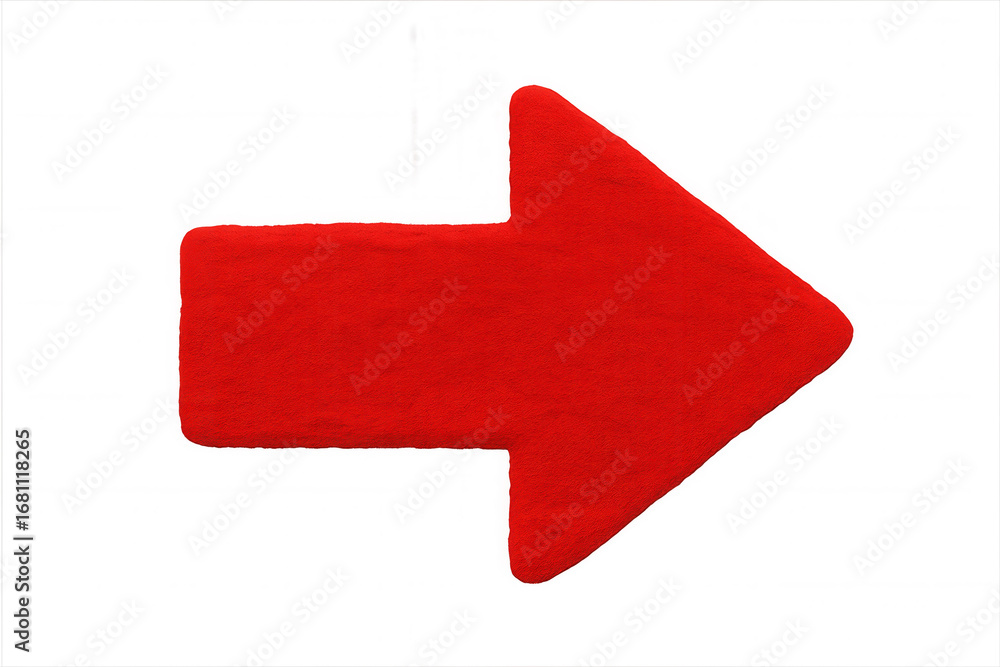 Poster glossy red directional arrow indicating movement, guiding viewer's attention on transparent backgrou