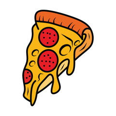 A delicious slice of pepperoni pizza with melted cheese dripping down.