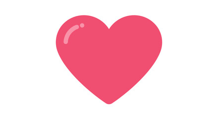 A simple vibrant pink heart shape with a glossy highlight isolated on a clean white background