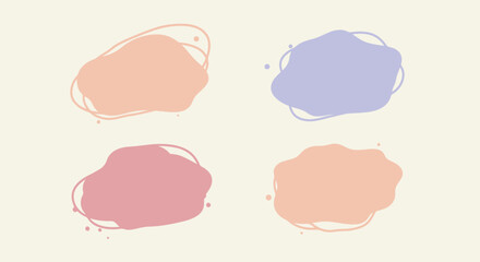 Four abstract organic shapes with soft pastel watercolor textures and sketchy outlines on a light background