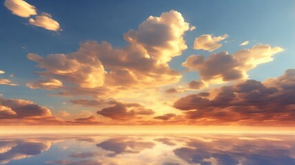 Fototapeta premium Evening Sky Landscape with Warm Orange Clouds over Water