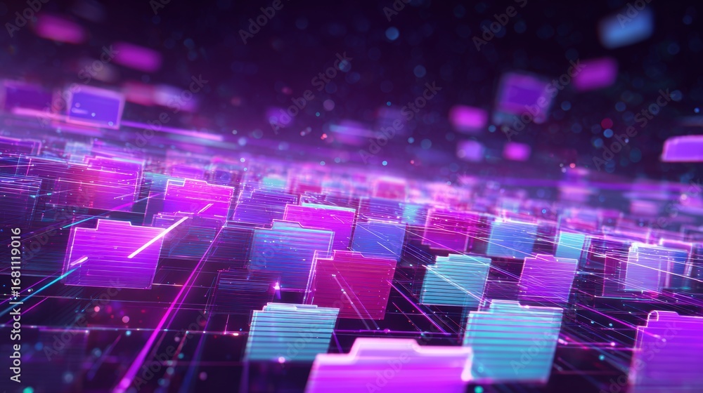 Aufkleber abstract network grid with files and folders, futuristic software interface, digital document manage