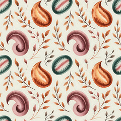 Ethnic Floral Motif with Vine Swirls