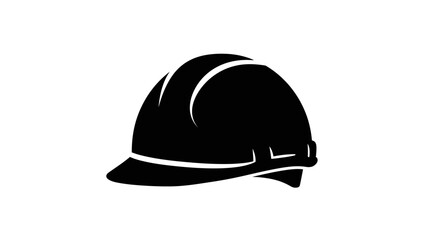 Black silhouette of a construction hard hat viewed from the side on a white background