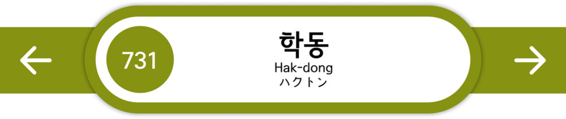 Illustration of Korean subway station names written in Korean, English and Japanese