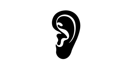 Stylized black silhouette of a human ear against a clean white background