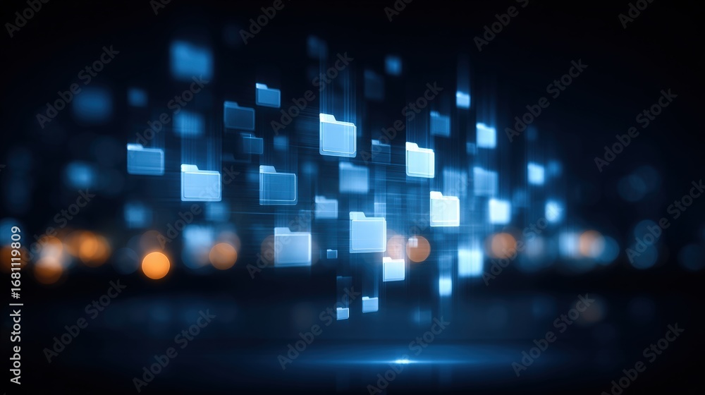 Aufkleber abstract network grid with files and folders, futuristic software interface, digital document manage