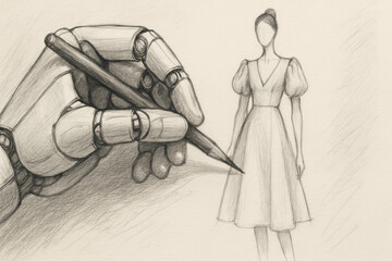 AI hand pencil sketch fashion design dress creativity technology futuristic inspiration concept art drawing innovation style
