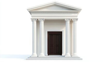 Fototapeta premium 3D rendering of classical columns with a dark brown door in the middle on a white background