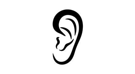 Stylized black outline drawing of a human ear against a clean white background representing hearing and listening