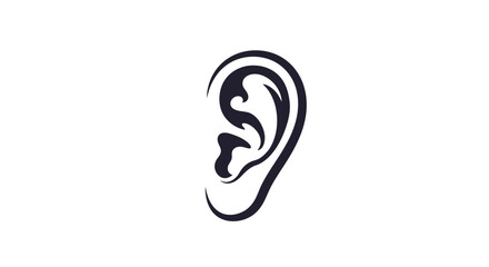 Stylized black silhouette of a human ear with intricate curves against a clean white background