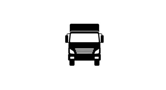 Black silhouette of a modern semi trailer truck viewed from a direct front facing perspective isolated on white